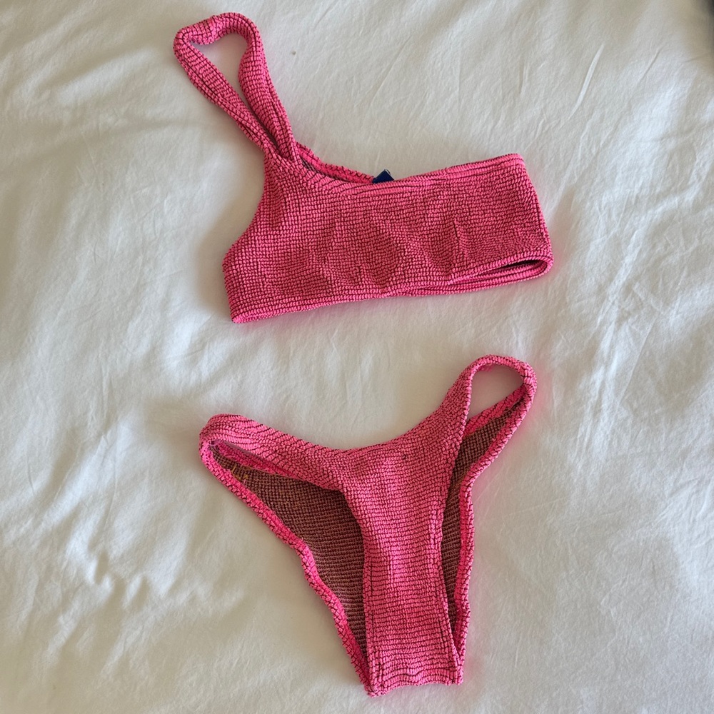 Hot Pink Textured Two-Piece Bikini Set. One size fits most style